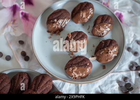 Madeleine with chocolate. Traditional French small cakes Stock Photo