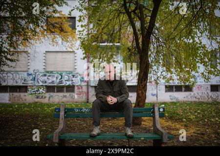 The bosnian writer Damir Ovčina in Grbavica district in Sarajevo. Stock Photo