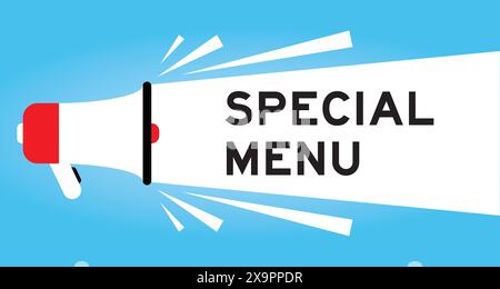 Color megaphone icon with word special menu in white banner on blue background Stock Vector