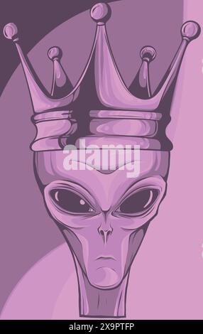 Alien Wearing Crown Vector Art Illustration on Isolated Background ...