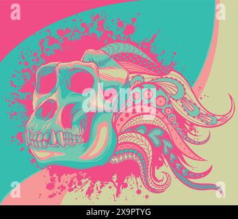 vector illustration of Gorilla monkey skull with mandala decoration Stock Vector