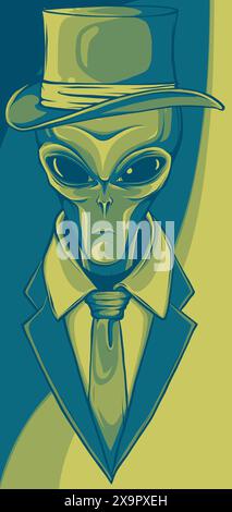 vector illustration of alien with suit on white background Stock Vector
