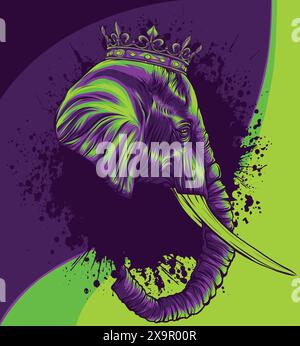 head elephant king animal artwork vector illustration Stock Vector