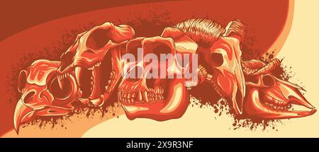 vector illustration of set animal skull on white background Stock Vector