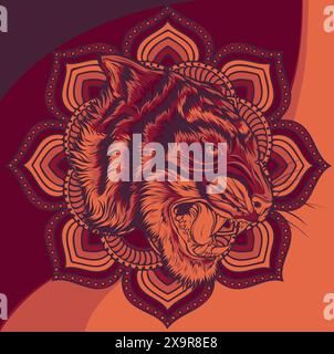 Colorful Tiger Head mandala arts isolated on white background Stock Vector