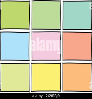 set of colorful, blank, square notes, vector sketch template Stock Vector