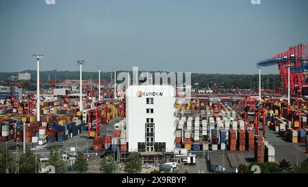 Hamburg, Germany. 13th May, 2024. Containers are handled at Eurogate's container terminal in the port of Hamburg. Credit: Christian Charisius/dpa/Alamy Live News Stock Photo