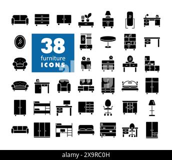 Simple set of Furniture vector solid icon. Graph symbol for furniture, web site and apps design, logo, app, UI Stock Vector