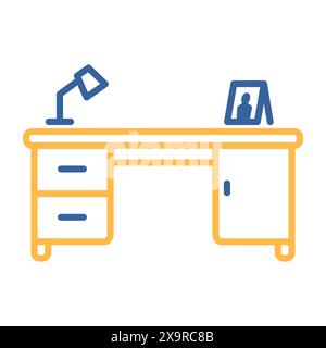 Work desk with lamp vector icon. Graph symbol for furniture, web site and apps design, logo, app, UI Stock Vector