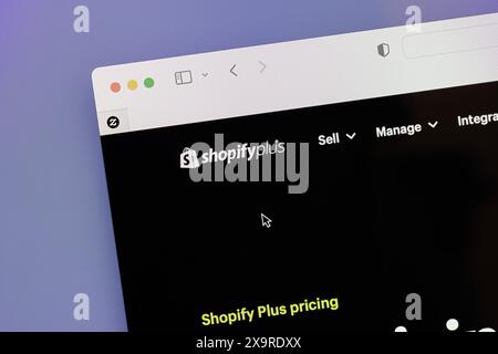 Ostersund, Sweden - July 23 2023: Shopify Plus website. Shopify is the name of its proprietary e-commerce platform for online stores and retail point- Stock Photo