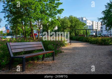 A modern housing estate surrounded by greenery, near the park and a place to relax. Poland, Podlasie, Bialystok Stock Photo
