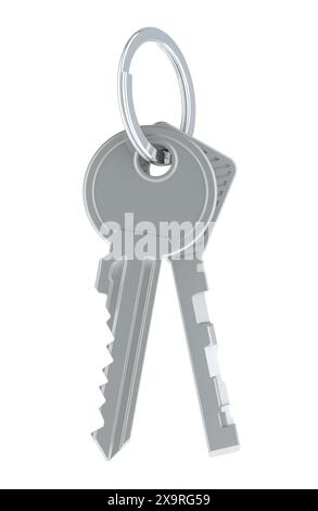 Keys on a keyring, 3D rendering isolated on white background Stock Photo