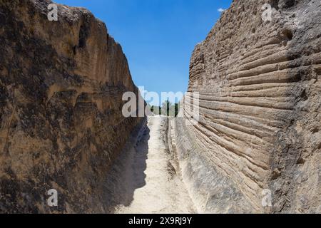June 1, 2024: Afyonkarahisay, Turkey, June 1, 2024: Traces of ancient chariot roads from the Roman Period in the Phrygian Valley. The region, which was inhabited by the Phrygians between 900 and 600 BC, is defined as the mountainous settlement of Phrygia Epictetus, Little Phrygia, in the triangle of Kutahya, Afyonkarahisar and Eskisehir, and is today known as the Phrygian Valley. (Credit Image: © Tolga Ildun/ZUMA Press Wire) EDITORIAL USAGE ONLY! Not for Commercial USAGE! Stock Photo