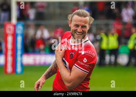 Salford, Manchester, UK. 2nd June, 2024. Super League Rugby: Salford Red Devils Vs London Broncos at Salford Community Stadium. All smiles for CHRIS HANKINSON post game. Credit James Giblin/Alamy Live News. Stock Photo