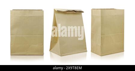 Set of Folded paper bag isolated on white background Stock Photo