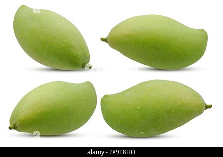 Set of fresh sweet green mangoes isolated on a white background Stock Photo