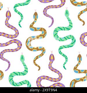 Seamless pattern with snakes. Vector illustration in simple contemporary boho style. Stock Vector