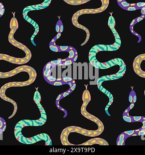 Seamless pattern with snakes. Vector illustration in simple contemporary boho style. Stock Vector