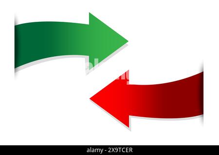 Red and green arrows. Gradient fill. Opposite directions. Vector illustration. Stock Vector