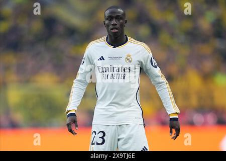 London, UK. 01st June, 2024. Ferland Mendy of Real Madrid during the UEFA Champions League Final match between Borussia Dortmund and Real Madrid played at Wembley Stadium on June 1, 2024 in London, England. (Photo by Bagu Blanco/PRESSINPHOTO) Credit: PRESSINPHOTO SPORTS AGENCY/Alamy Live News Stock Photo