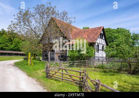 Traditionally built, old small farmhouse, probably 17th century, original location: Mennwangen in Deggenhausertal, Lake Constance district, Neuhausen Stock Photo