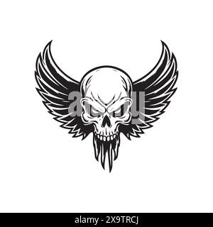 Skull wings vector illustration winged skull badge emblem design Stock Vector