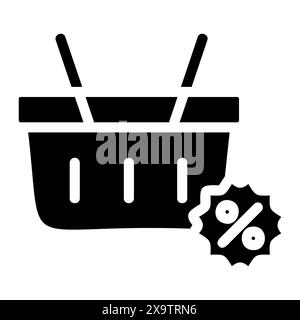 The "Sales" themed icon set in glyph style includes minimalist icons such as a shopping cart, price tag, sales graph, cash register, cash, discount, s Stock Vector