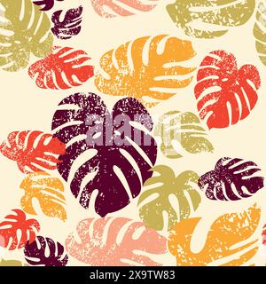 Floral seamless pattern with leaves. tropical background, Monstera Seamless Pattern Stock Vector