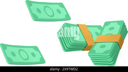 3D vector illustration of realistic paper dollar packs Stock Vector