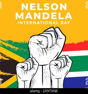 nelson mandela international day illustration in hand drawn design Stock Vector