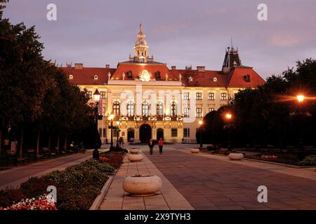 'Zupanija' The County Hall of Sombor was built in 1808 at night, Vojvodina, Serbia Stock Photo