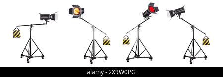 Photography studio flash on a lighting stand isolated on white background with lamp. Professional equipment like monobloc Stock Photo