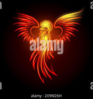 Rising Phoenix Mythological Bird in Flame Emblem. Vector illustration. No AI sofware was used. Stock Vector