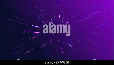 Purple neon light streaks radiating from the center on a dark background, evoking themes of technology, big data, and bots. Stock Photo