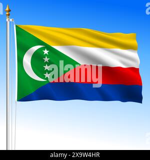 Comoros islands, official national waving flag, indian ocean, vector illustration Stock Vector