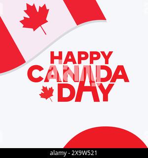 Canada Day template design with maple leaf and Canada flag on white background. Happy Canada day vector typography illustration. 1st July independence Stock Vector