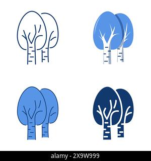 Birch trees icon set in flat and line style. Vector illustration. Stock Vector