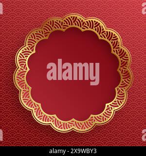 Chinese frame with oriental Asian elements on color background, for wedding invitation card, happy new year, happy birthday, valentine day, greeting c Stock Vector