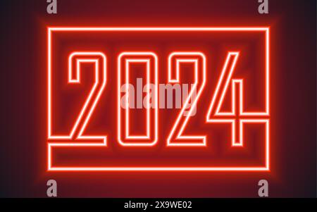 Happy New Year 2024, festive pattern with neon lettering concept on color background for invitation card, Merry Christmas, Happy new Year, greeting ca Stock Vector