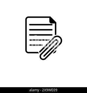 Attached Document, File and Clip Solid Flat Vector Icon Isolated on White Background. Stock Vector