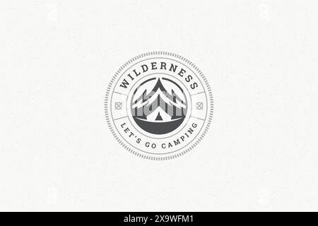 Quote typography with hand drawn mountain rock symbol for greeting card or poster and other. Wilderness lets go camping phrase or sayings with design Stock Vector