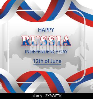 Happy Independence day of Russia card with bleu and red paper cut style on white color background for festive national’s anniversary of Russia, on the Stock Vector