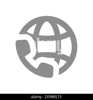 International call vector icon. Worldwide phone and calls with globe symbol. Stock Vector