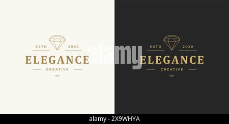 Diamond line vector logo emblem design template illustration simple minimal linear style. Outline graphics for jewelry product packaging and donation Stock Vector