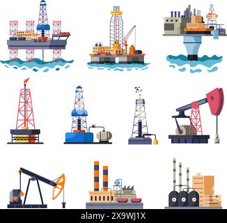Various Oil Drilling Rigs vector Stock Vector