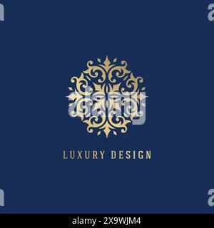 Luxury logo crest template design vector illustration. Royal brand vintage vignette ornaments. Stock Vector