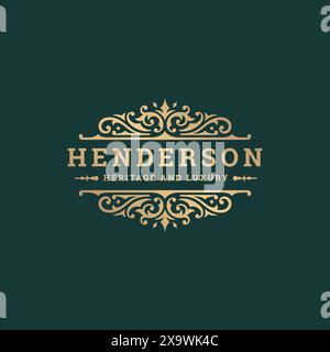 Luxury logo crest template design vector illustration. Royal brand vintage vignette ornaments. Stock Vector