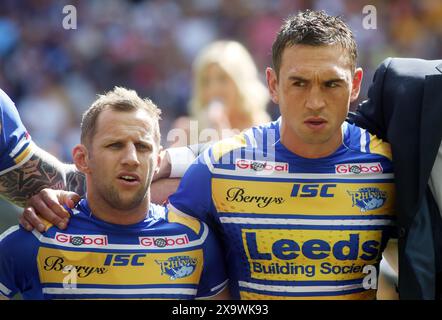 Pic shows: Rob Burrow and Kevin Sinfield before the game  Rugby League Challenge Cup Final Leeds Rhinos v Castleford. 2014     Pic gavin rodgers/pixel8000 Stock Photo