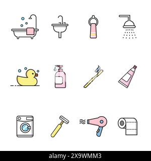 vector set of cute cartoon of bathroom supplies isolated on white background Stock Vector