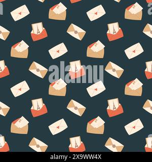 Greeting card in post envelope from France seamless pattern. Eiffel tower and letter and memory endless background. Paris repeat ornament. Vector flat Stock Vector